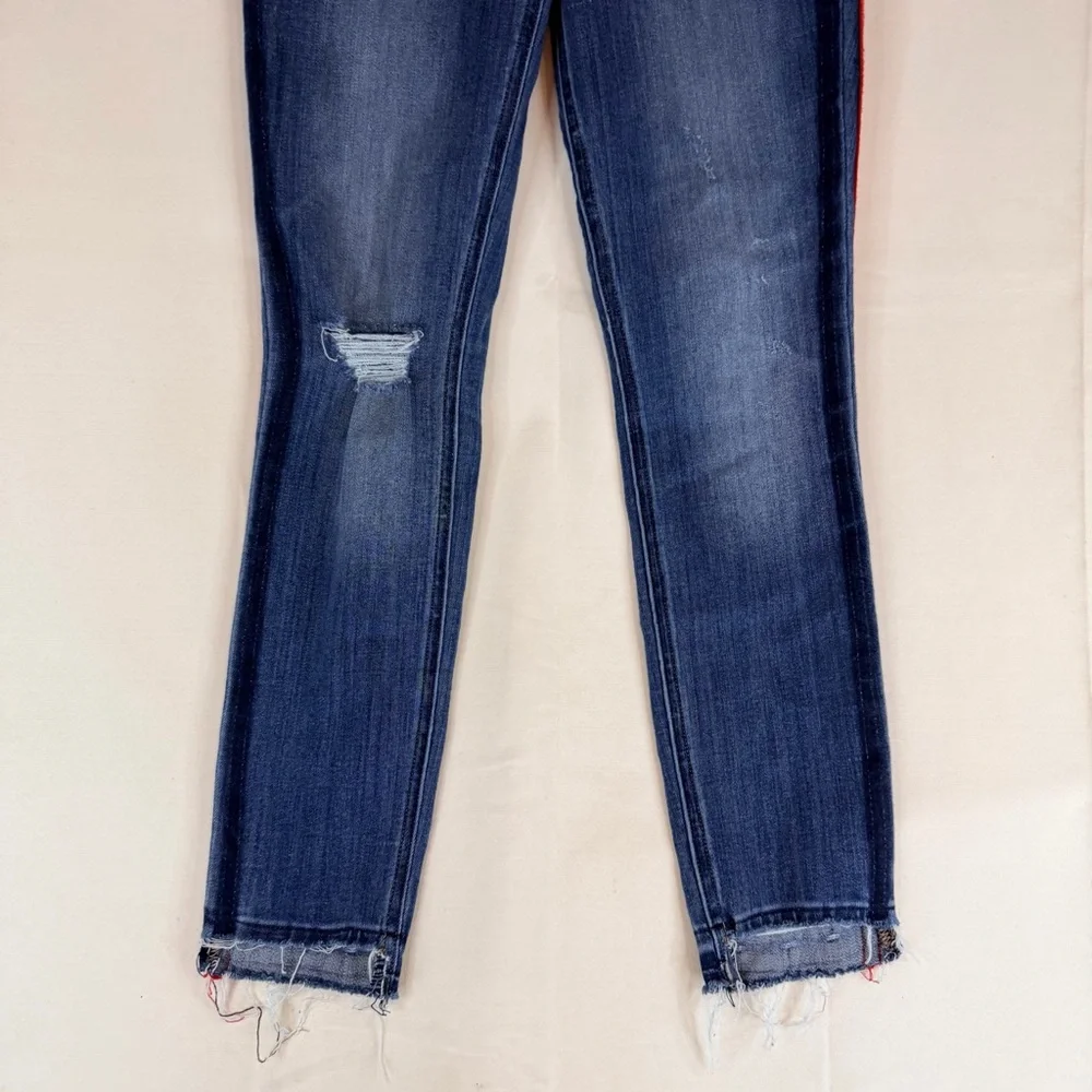 EXPRESS Women’s Size 6R Denim Jeans High Rise Ankle Jegging Style Fit Red Stripe